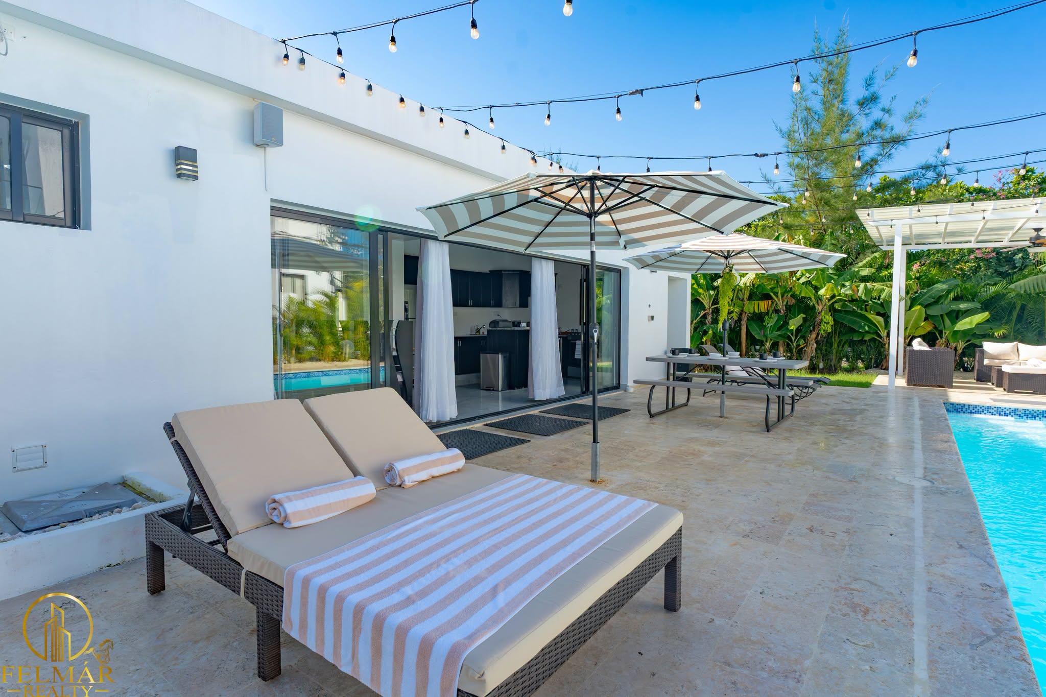3 bedroom, 3.5 bathroom villa for rent in Sosua Ocean Village with private pool, terrace, 24/7 security, backup generator, and family-friendly amenities. 7